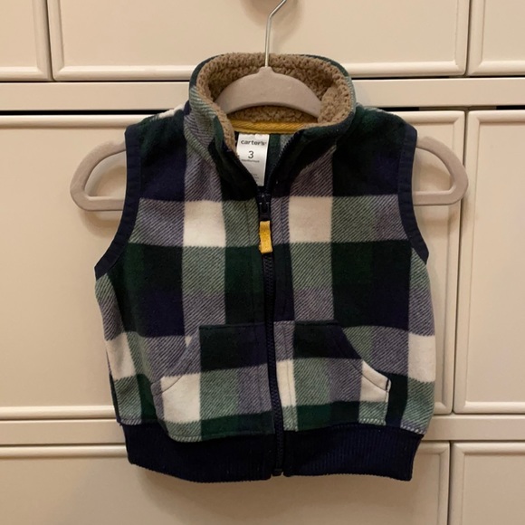 🔵3/$12 cute zip up plaid flannel fleece vest - Picture 2 of 2
